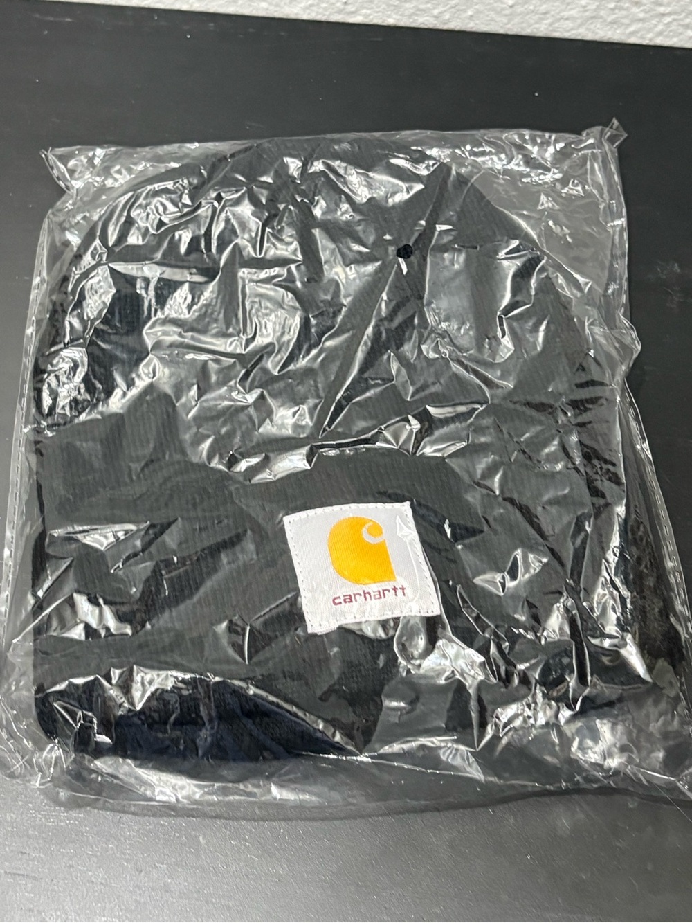 Carhartt Black Beanie with Yellow Logo Patch